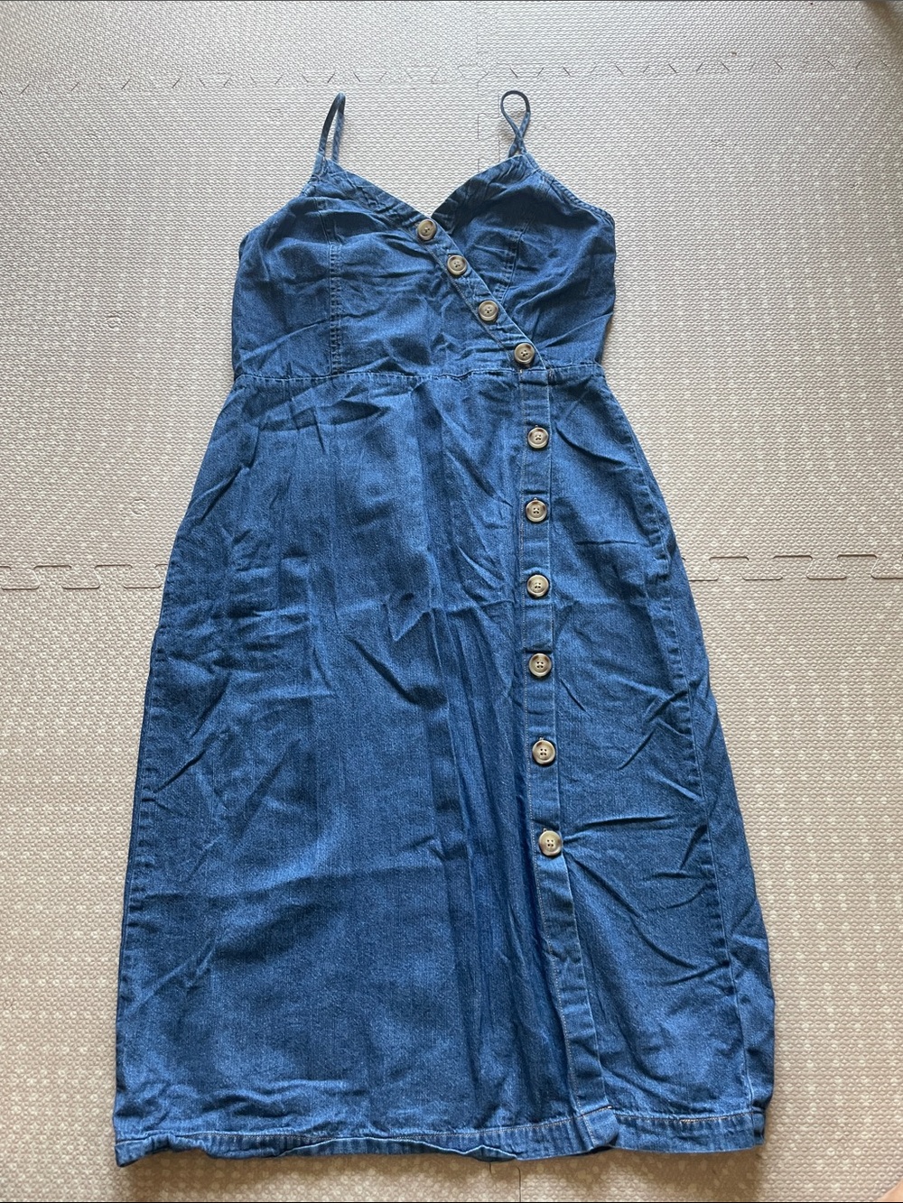 Universal Thread Blue Denim Button-Front Spaghetti Strap Dress Size M